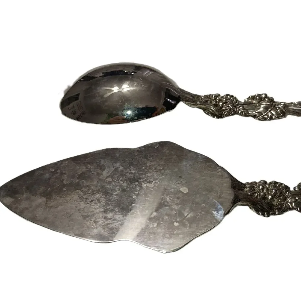 Vintage Silver Plated Cake/Pie Dessert Server & Spoon/Twist Handle Design (Used)